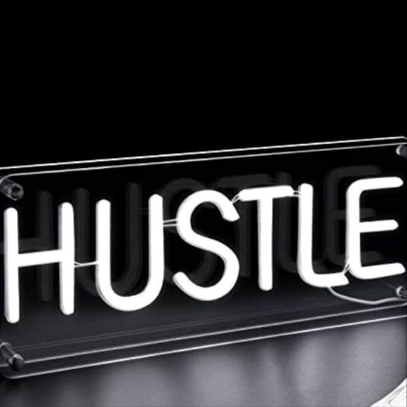 InnoVibe White LED Neon Hustle Hanging ir Freestanding Sign - Picture 1 of 10